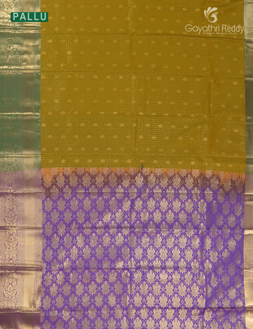 Semi Kanchipuram Silk Saree in Mehendi Green and Purple