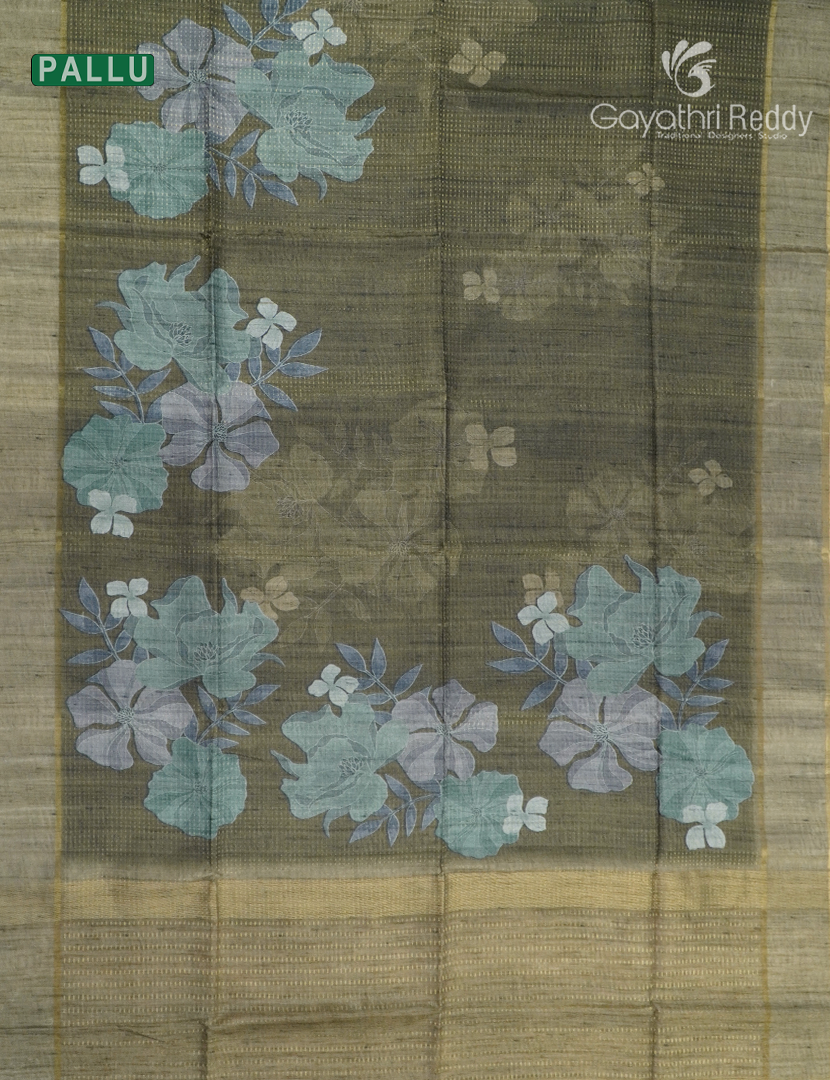 Semi Tussar Saree in  Olive Green and Mehendi Green