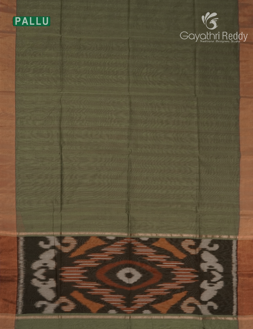 Semi Ikat Sico Saree in Olive Grey