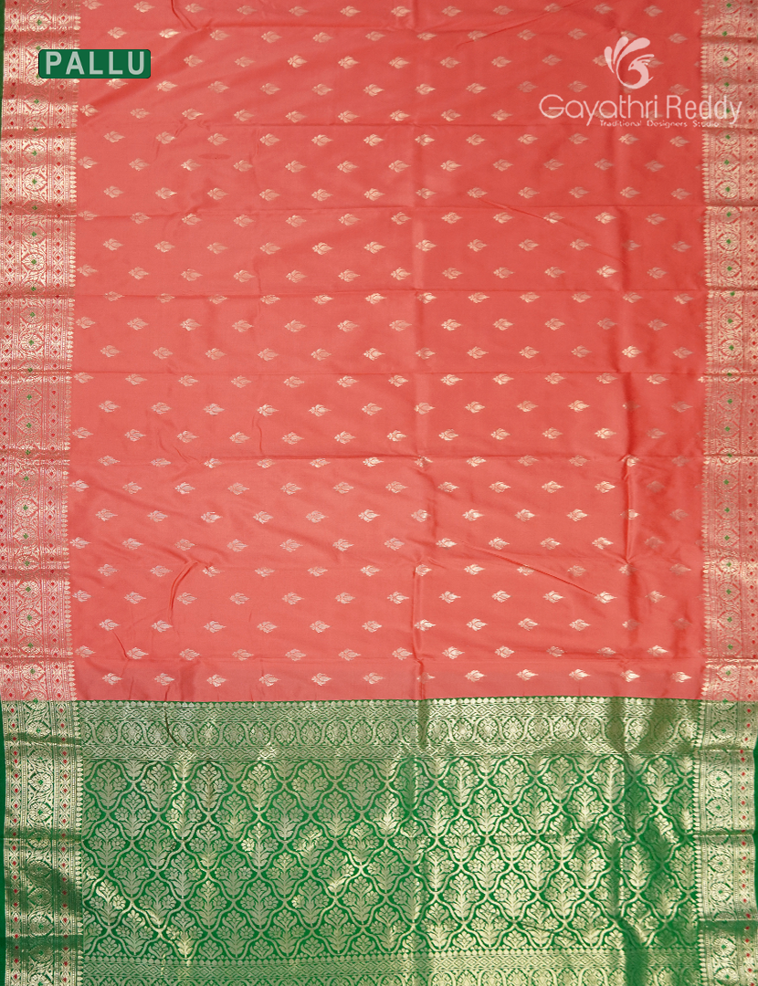 Semi Banaras Katan Silk Saree in Peach and Parrot Green