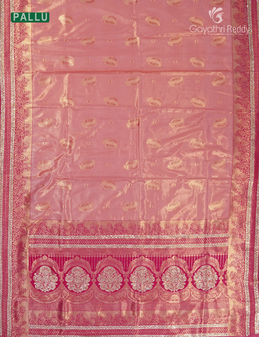 Semi Kanchipuram Silk Fancy Saree in Peach and Rani Pink