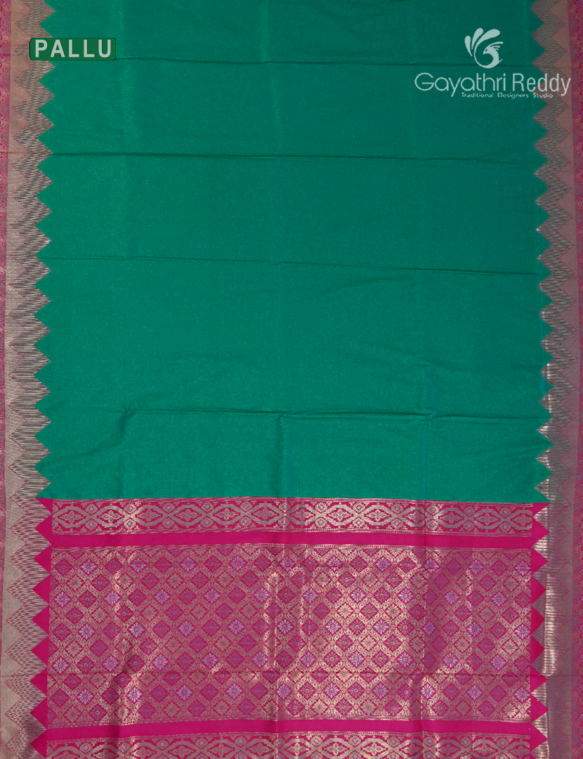 Semi Kanchipuram Art Silk Saree in Rama Green and Deep Pink
