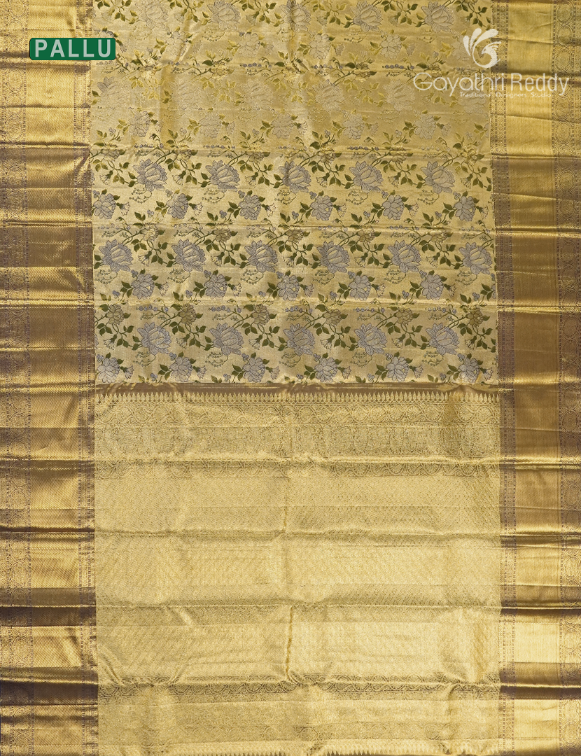 Pure  Kanchipuram Silk Bridal Saree in Olive Green and Gold