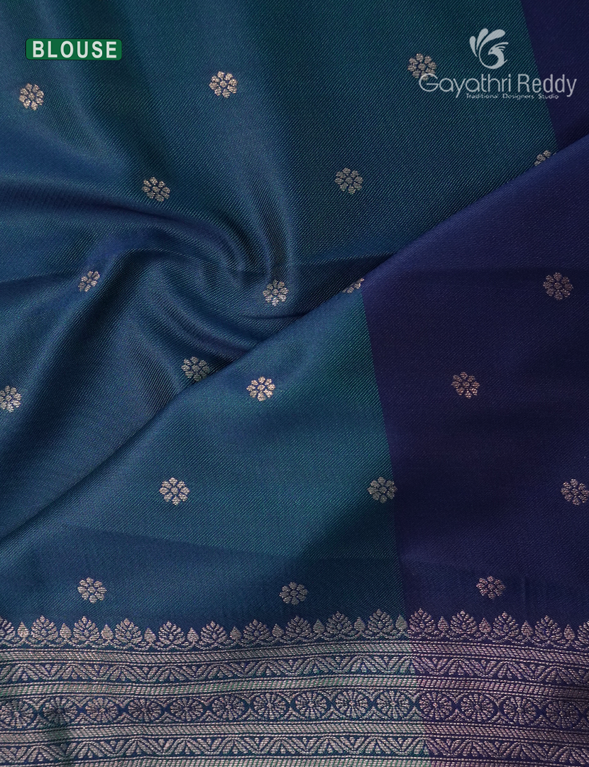 Semi Kanchipuram Art Silk Saree in Peacock Blue