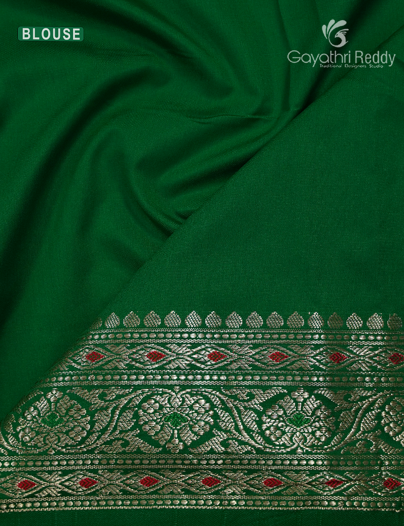 Semi Banaras Katan Silk Saree in Peach and Parrot Green