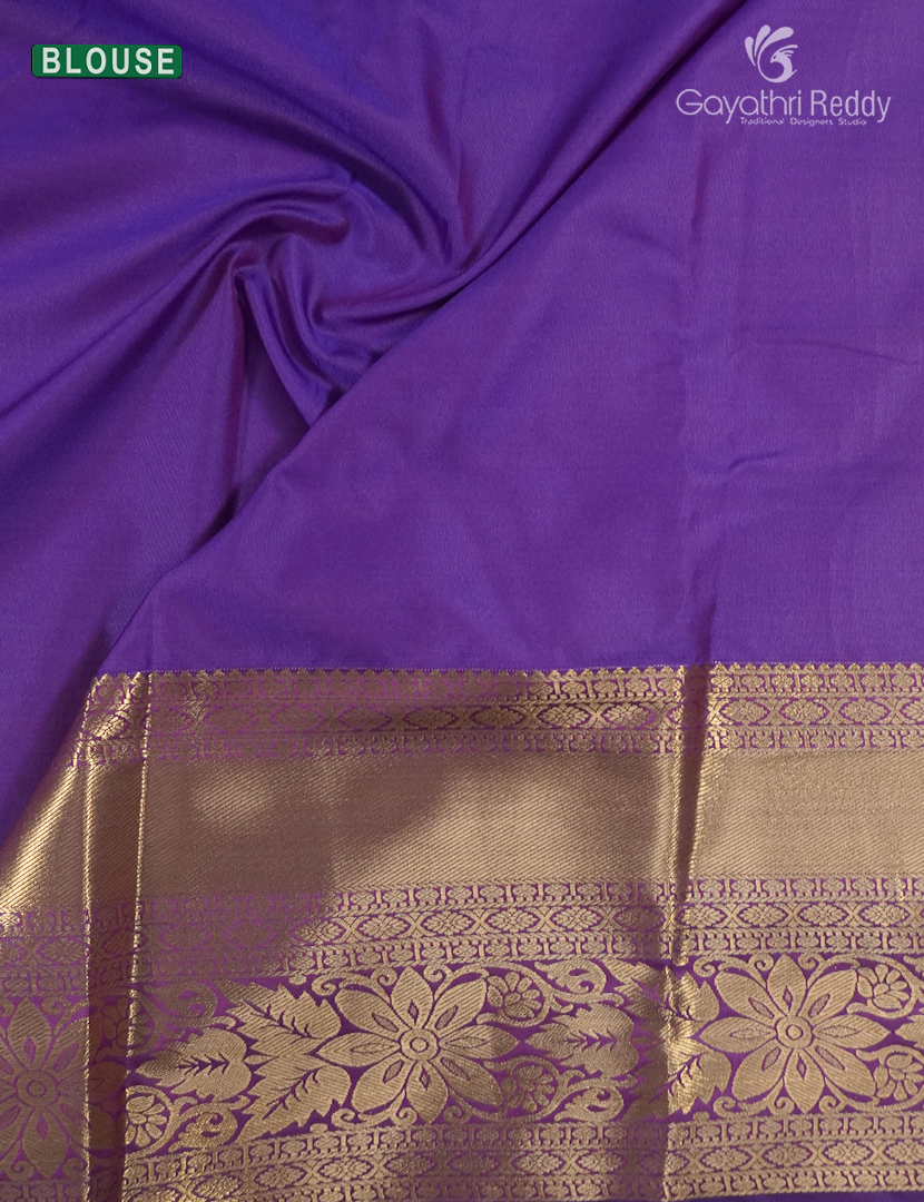 Semi Kanchipuram Silk Saree in Mehendi Green and Purple