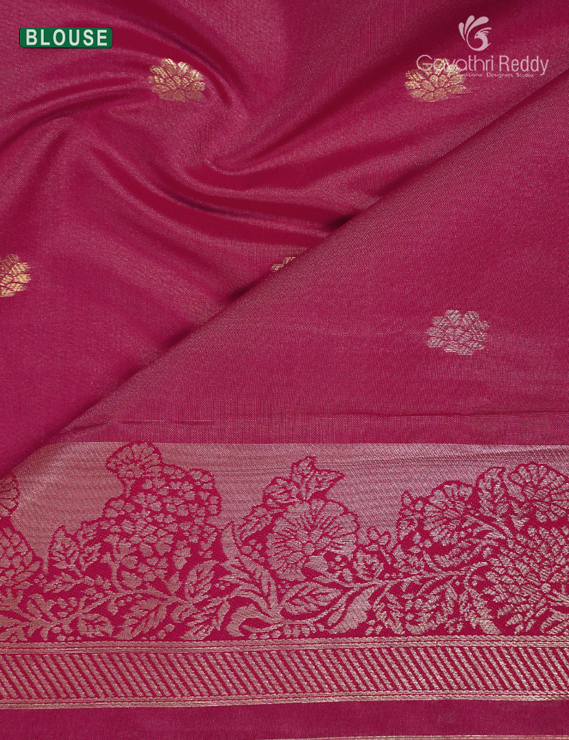 Semi Kanchipuram Silk Fancy Saree in Peach and Rani Pink