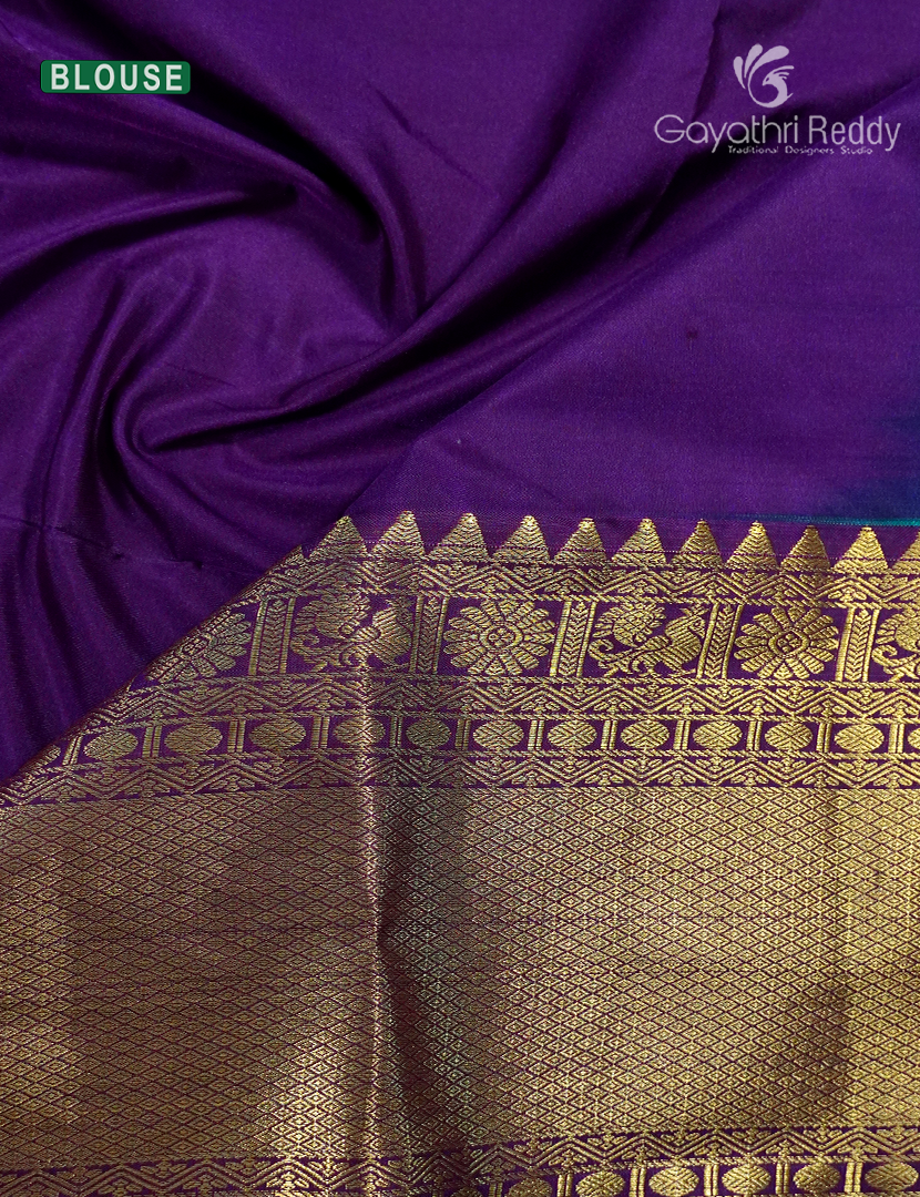 Semi Kanchipuram Silk Saree in Sea Green and Deep Purple