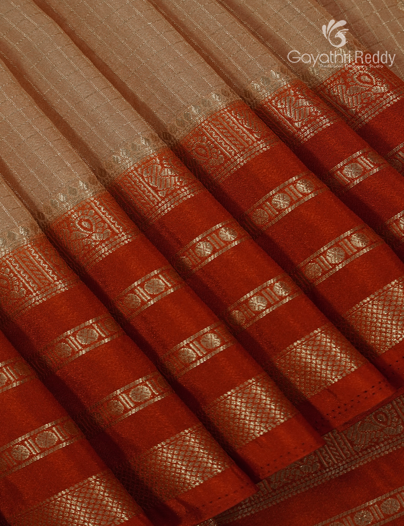 Semi Mysore Crepe Saree in Golden Beige and Deep Brown
