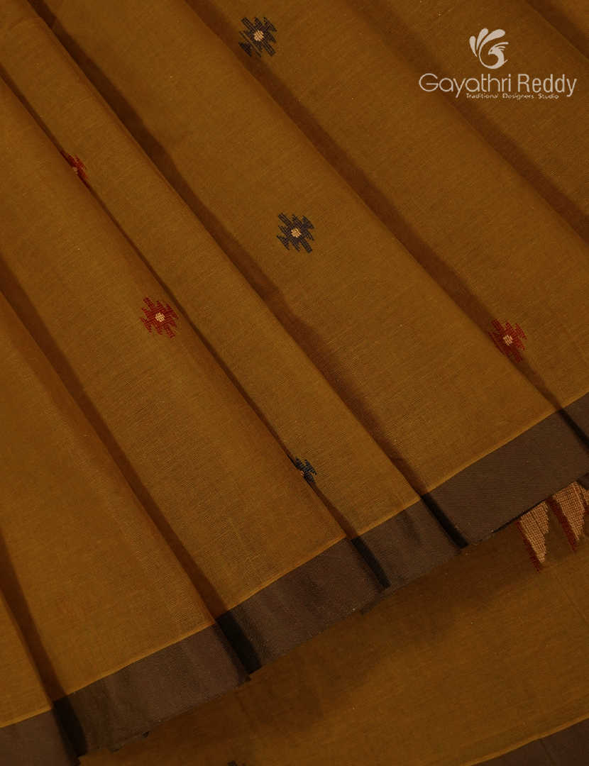 Jamdani Cotton Saree in Deep Mustard