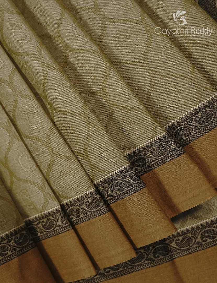 Pure Kanchi Cotton Saree in Olive Green