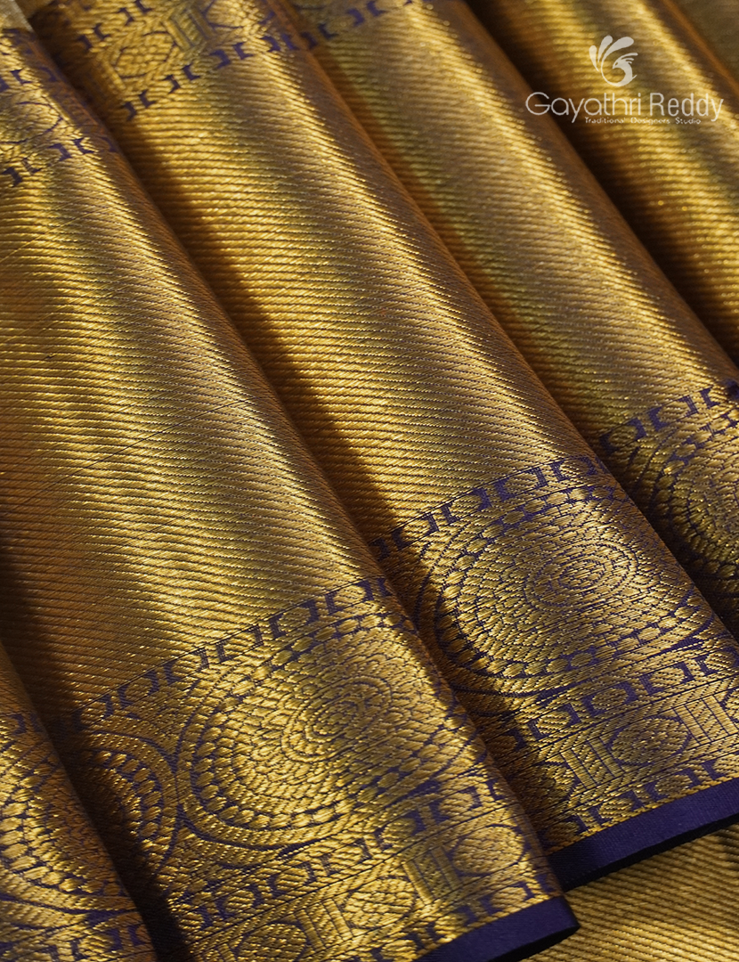 Pure  Kanchipuram Silk Bridal Saree in Olive Green and Gold