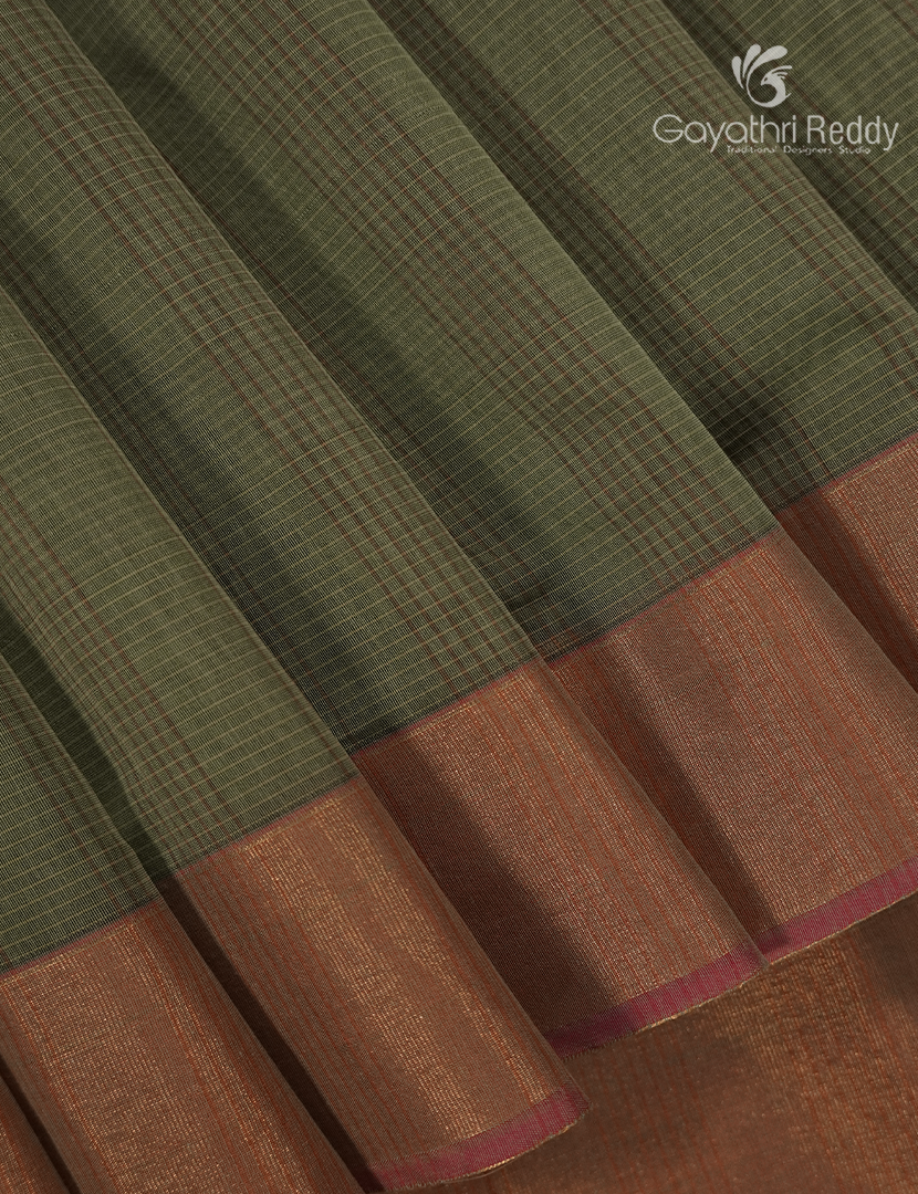 Semi Ikat Sico Saree in Olive Grey