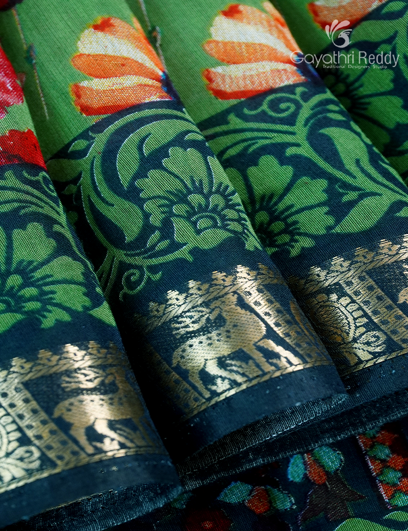 Vidharbha Sico Saree in Parrot Green and Peacock Blue