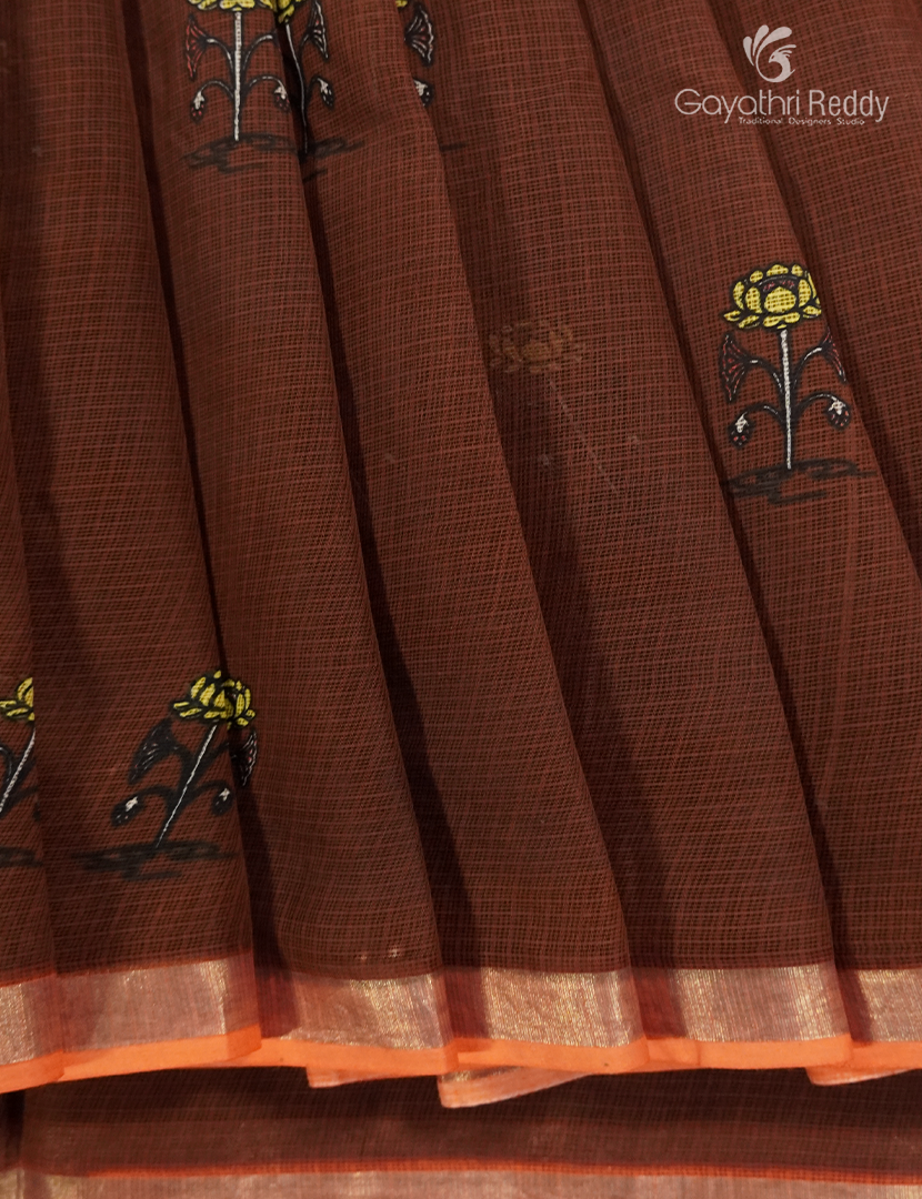 Premium Quality Cotton Kota Saree in Brown and Orange
