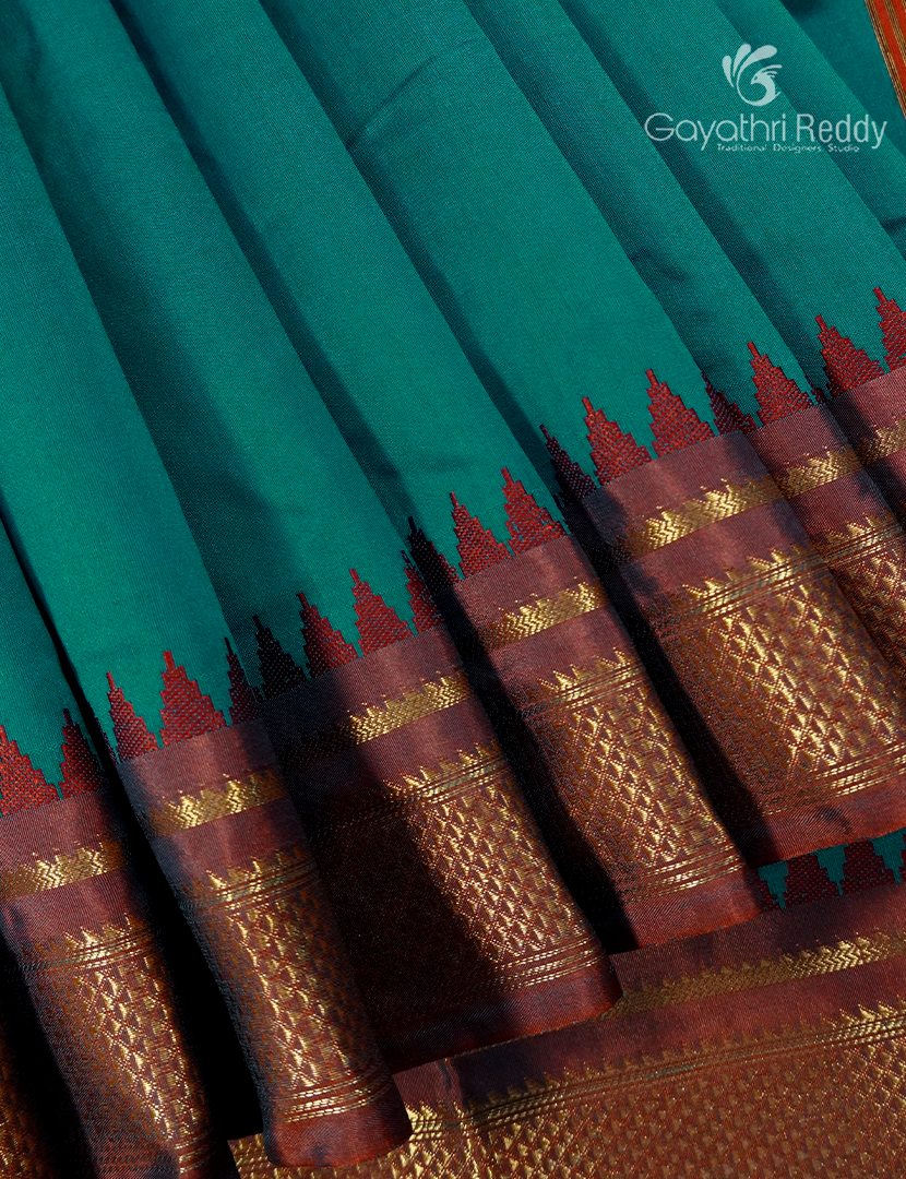 Semi Gadwal Saree in Deep Peacock Blue