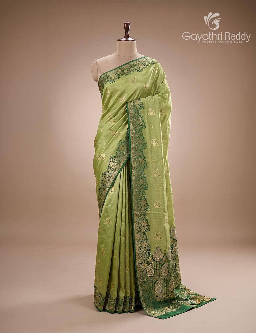 Semi Kanchipuram Silk Fancy  Saree in Olive Green  and Mehendi Green