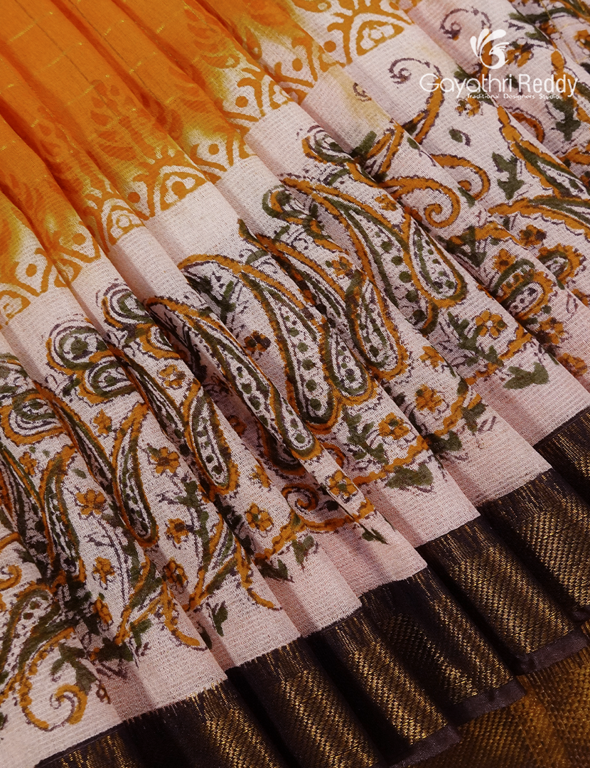 Mangalgiri Kalamkari Saree in Mustard