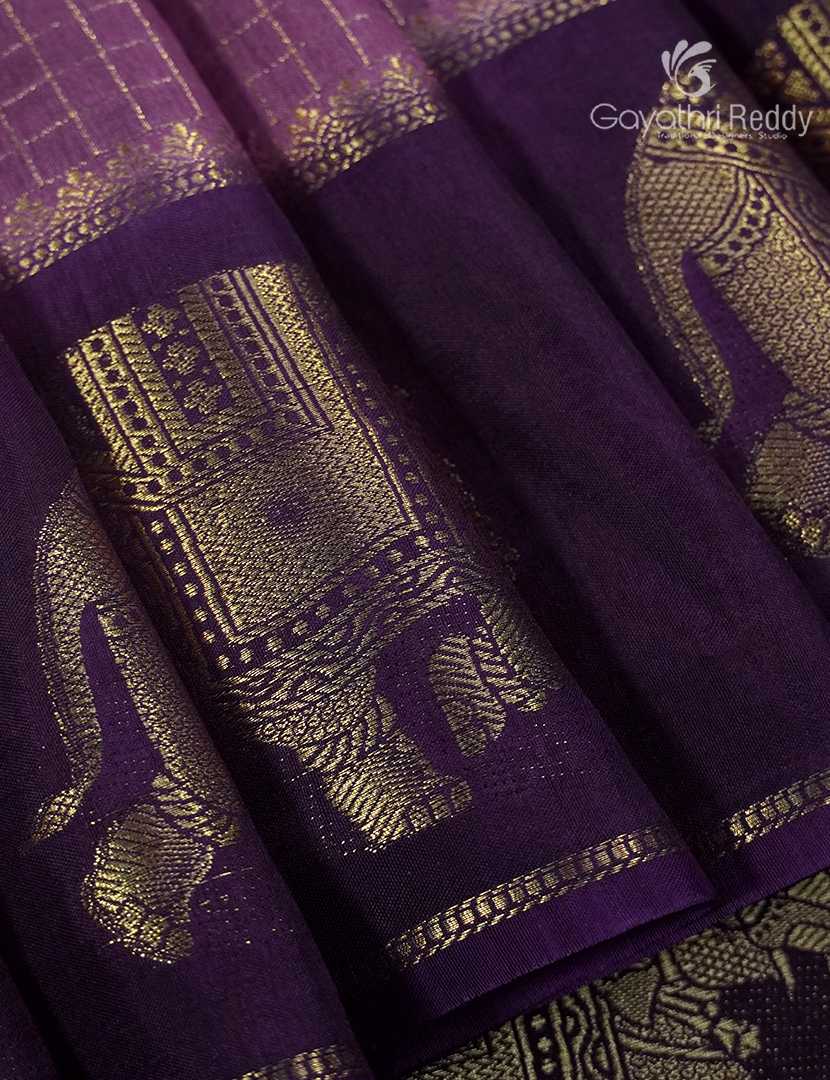 Semi Mysore Crepe Saree in Lavender and Deep snuff