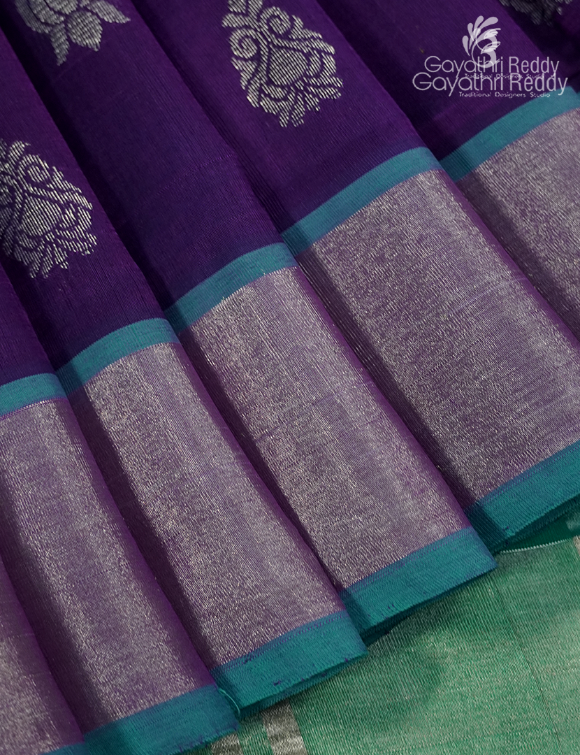 Pure Arani Sico Saree in Deep  Violet and Sea Green