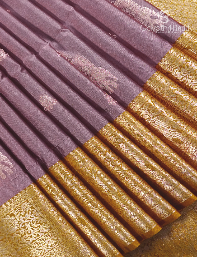 Soft Silk Saree in Mauve Pink and Mustard