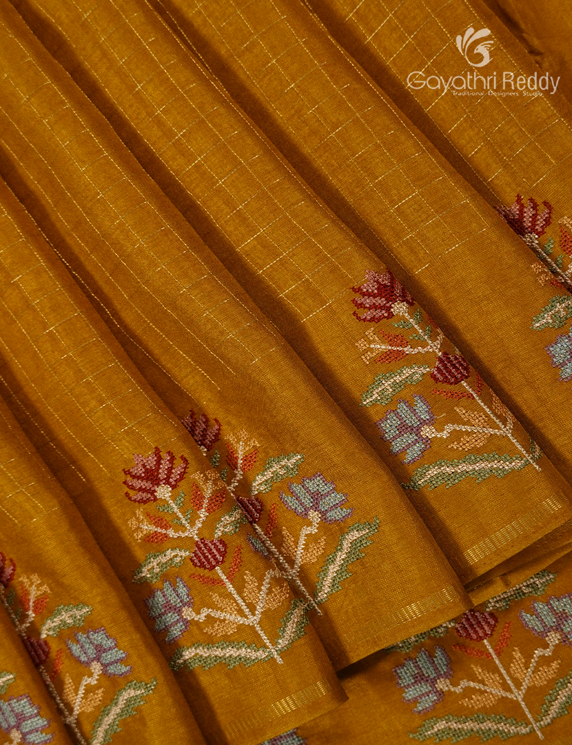 Semi Tussar Fancy Saree in Mustard Yellow