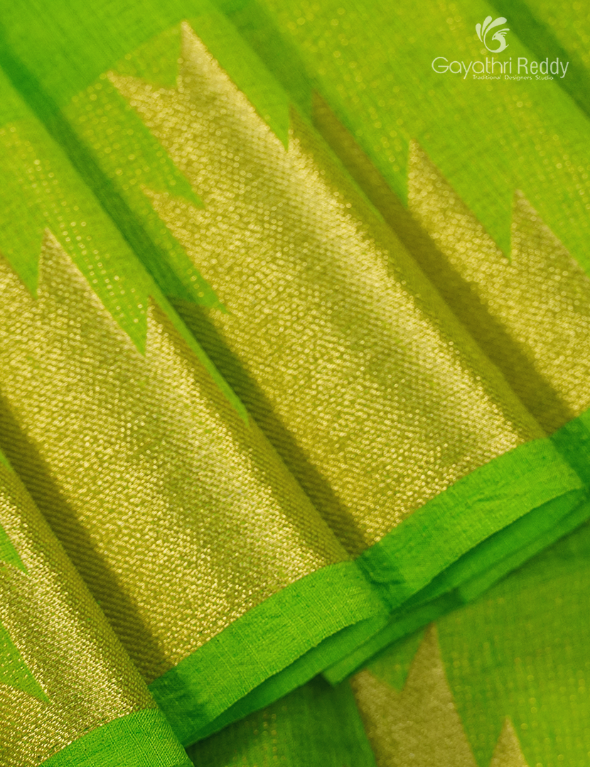 Semi Tussar Saree in Parrot Green