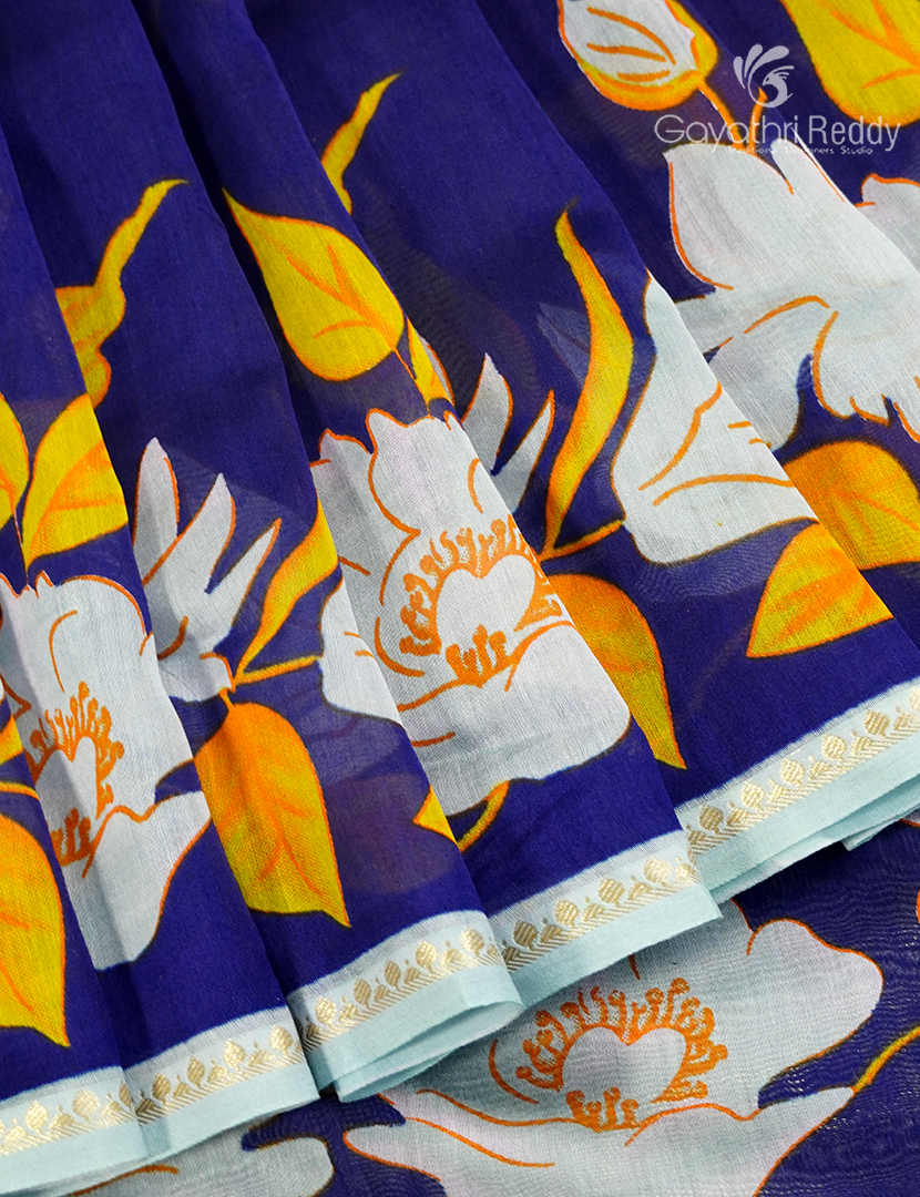 Pure Maheshwari Silk Saree in Navy blue and Pastel Sea blue