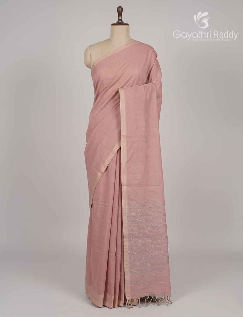 Pure Handloom Cotton Saree in Pastel Peach