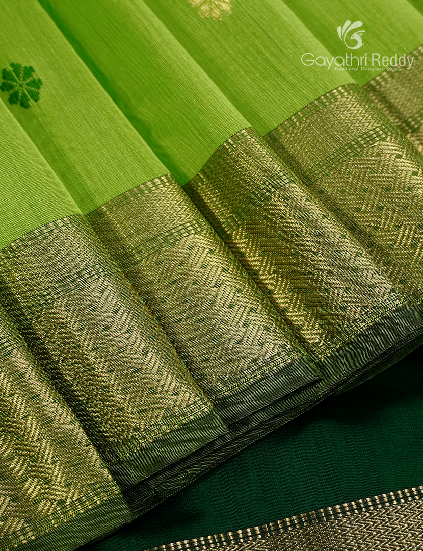 Pure Chanderi Sico Saree in Pista green and Dark Green