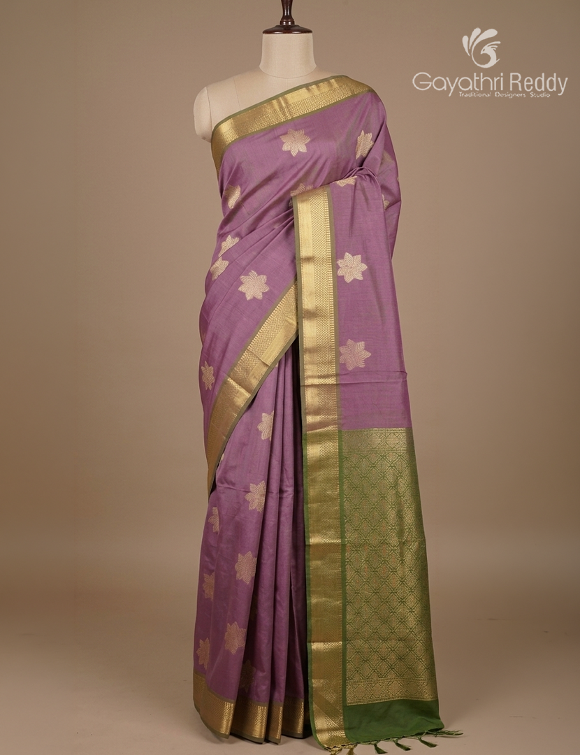 Kanchipuram Sico Saree in Deep Onion Pink and Green
