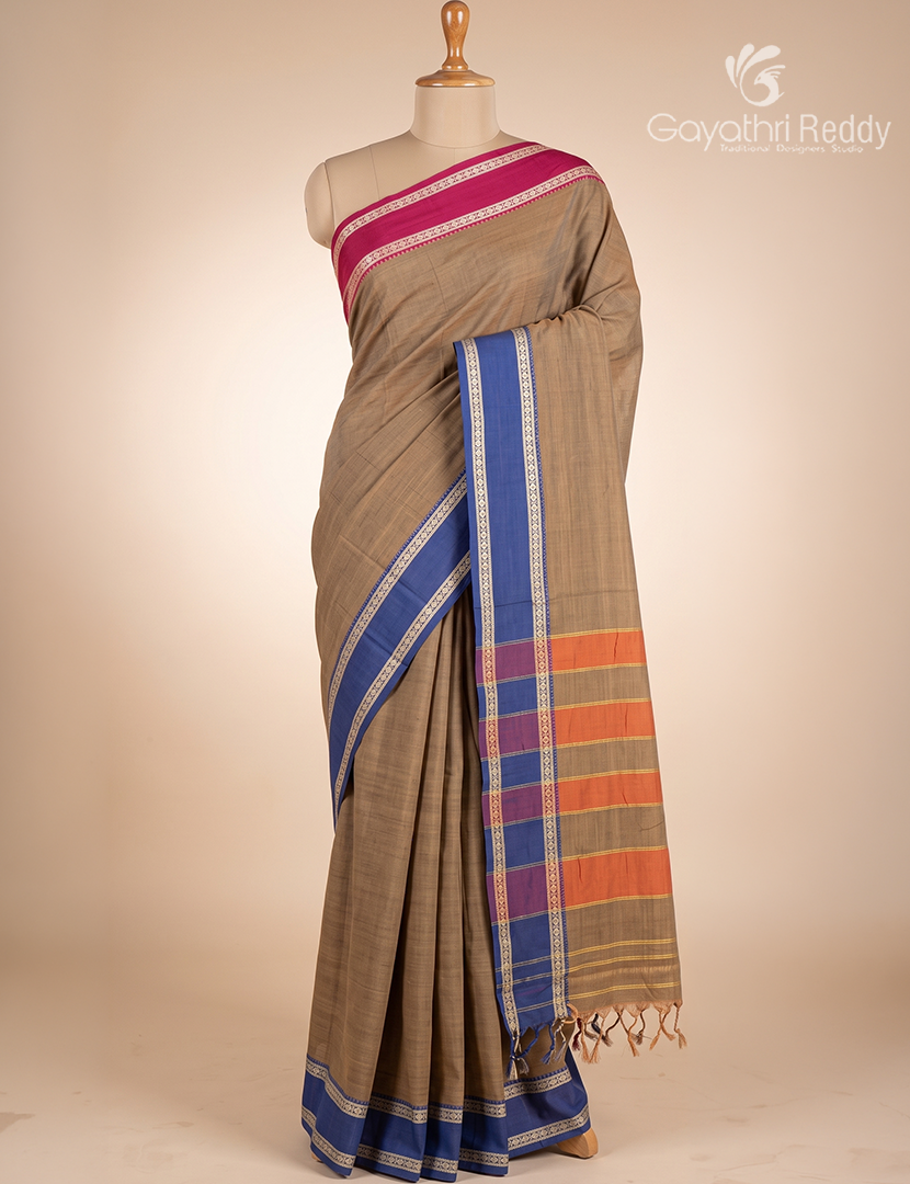 Pure Narayanpet Cotton Saree in Dry Mehendi