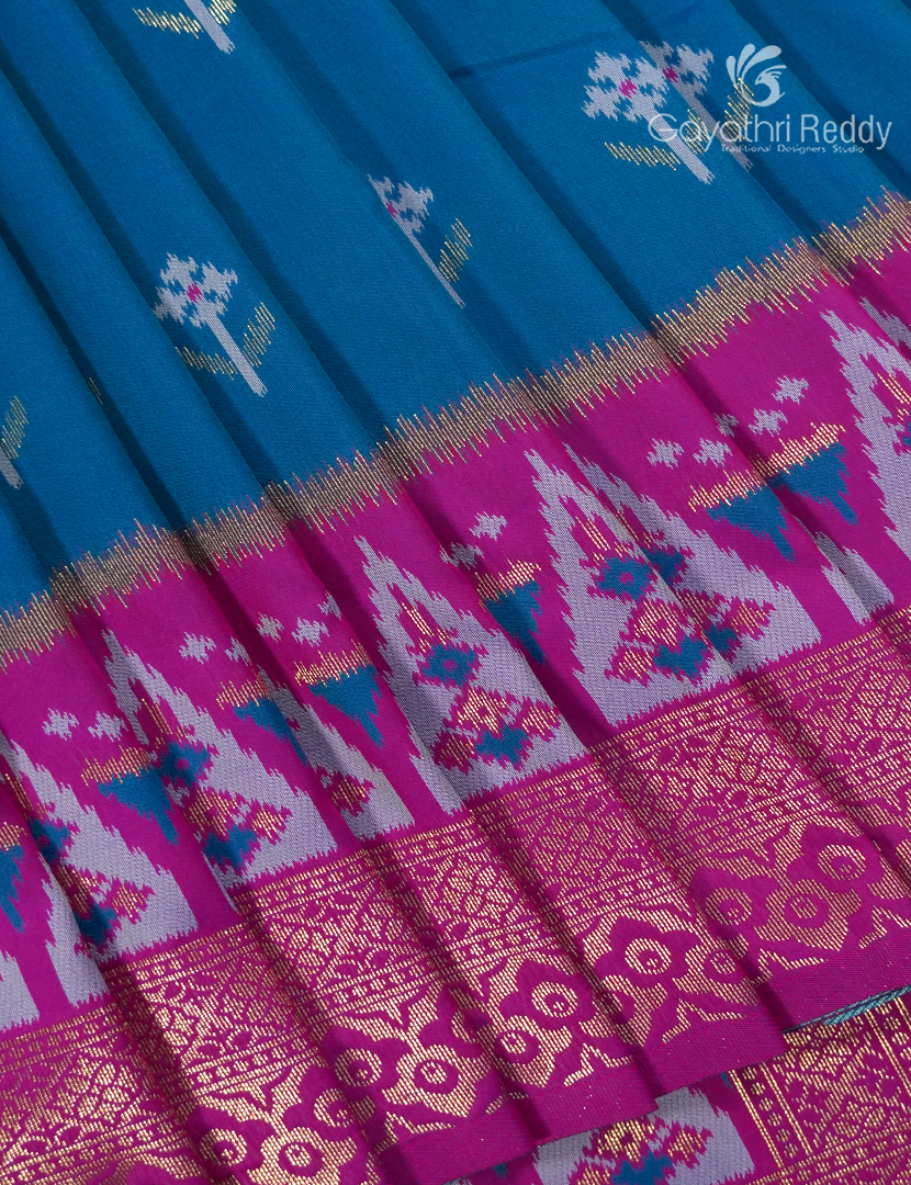 Semi Kanchipuram Art Silk Saree in Deep Rama Blue and Deep Magenta
