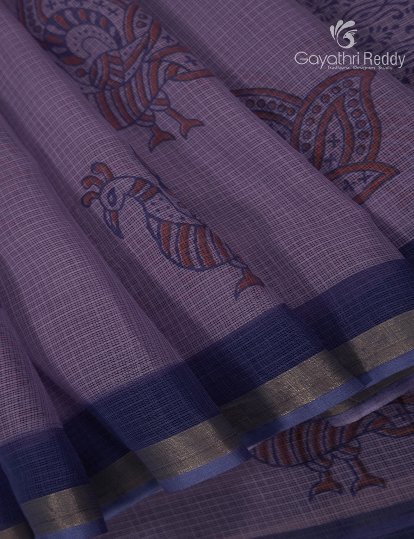 Premium Quality Cotton Kota Saree in Lavender and Black