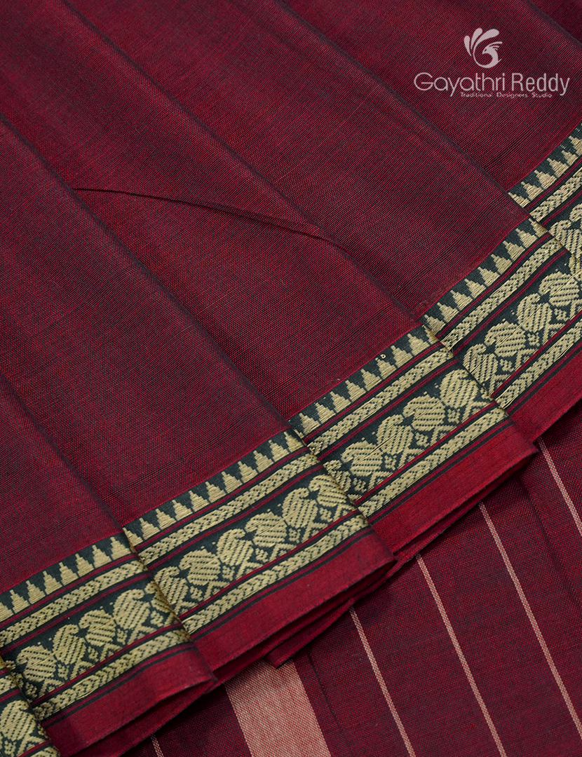 Pure Narayanpet Cotton Saree in Deep Maroon