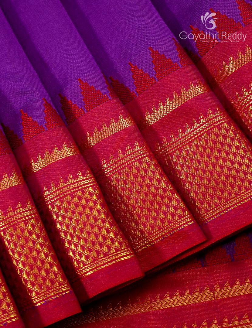 Semi Kanchipuram Art Silk Saree in Violet and Red