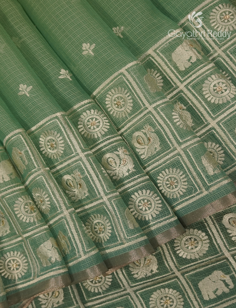 Silk Kota Saree in Lime and Sea Foam Green