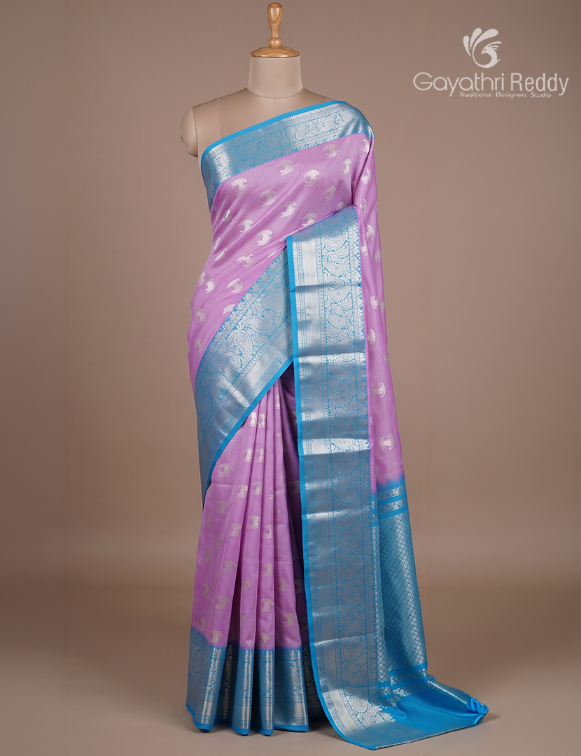 Pure Venkatagiri Silk Saree in Lilac and Blue