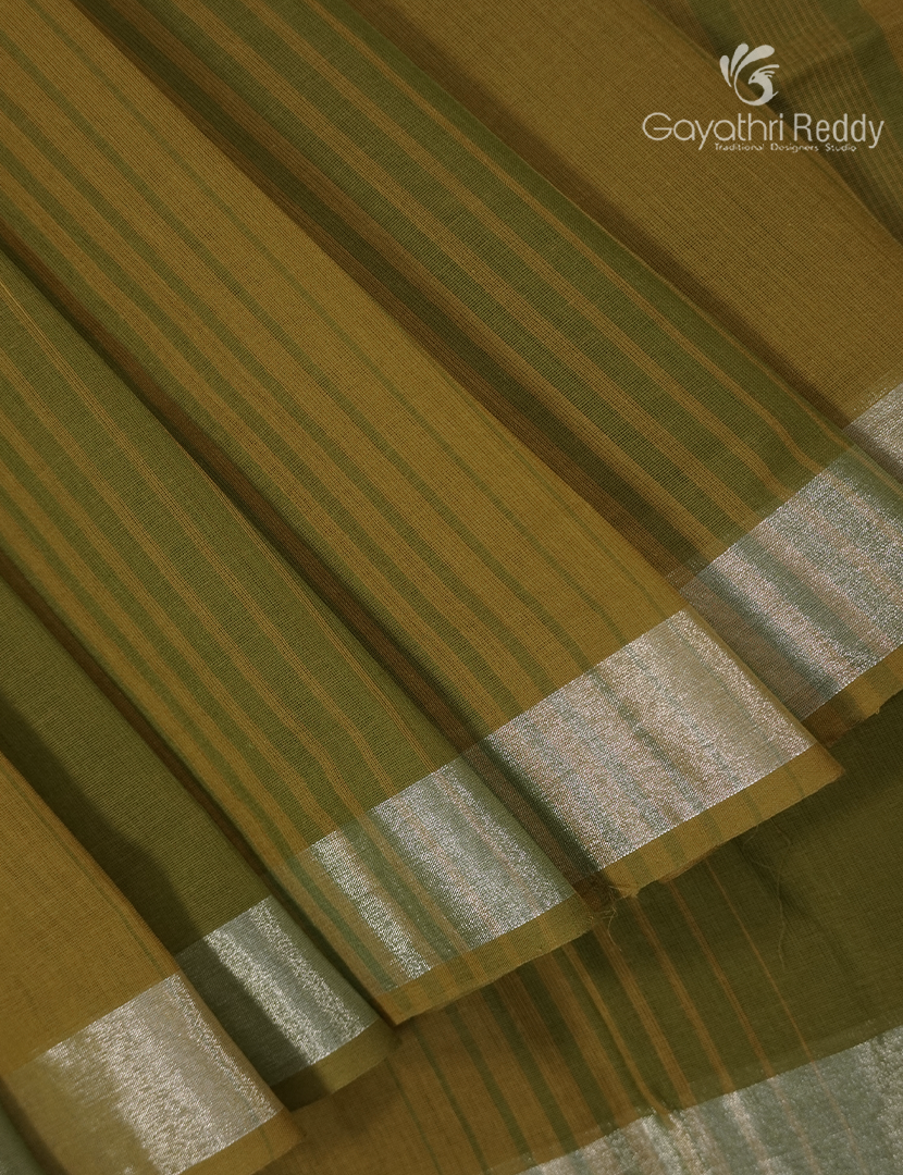 Pure Kanchi Cotton Saree in Mehendi Green and Lime Green