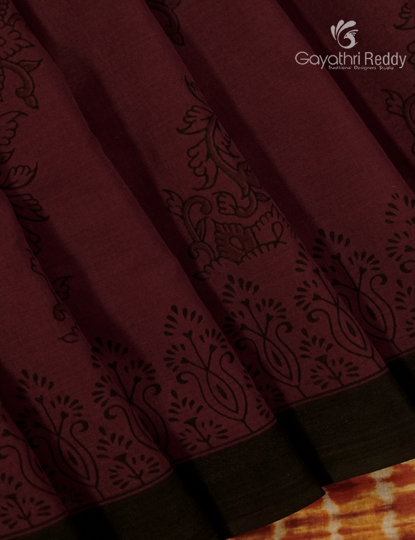 Pure MulMul Cotton Saree in Maroon and Mustard