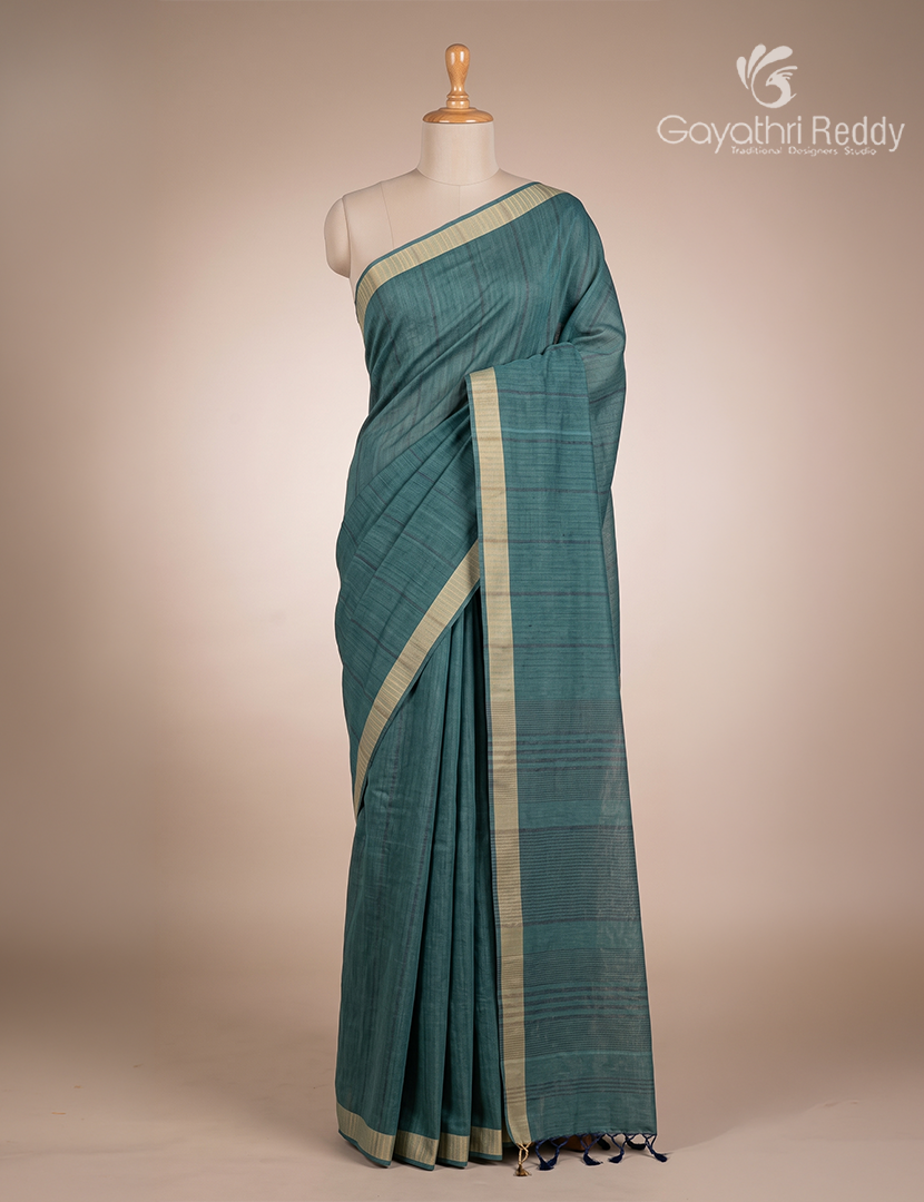 Pure Handloom Cotton Saree in Denim Grey