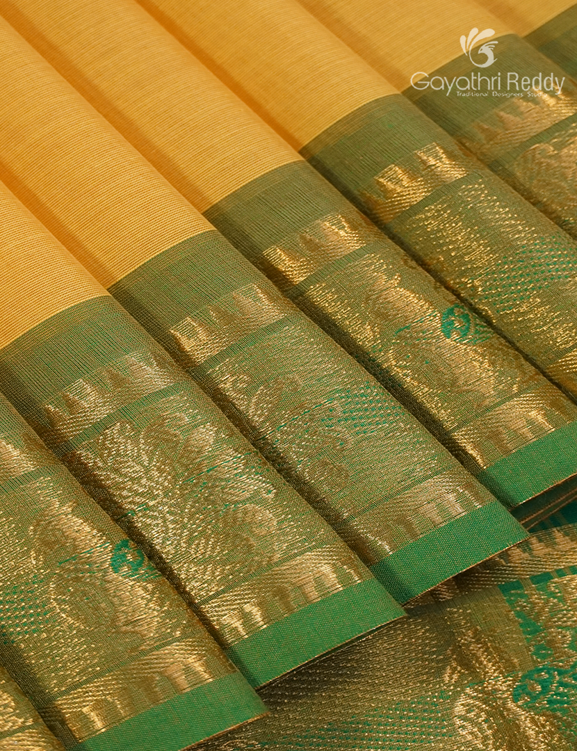 Pure Handloom Cotton Saree in Yellow