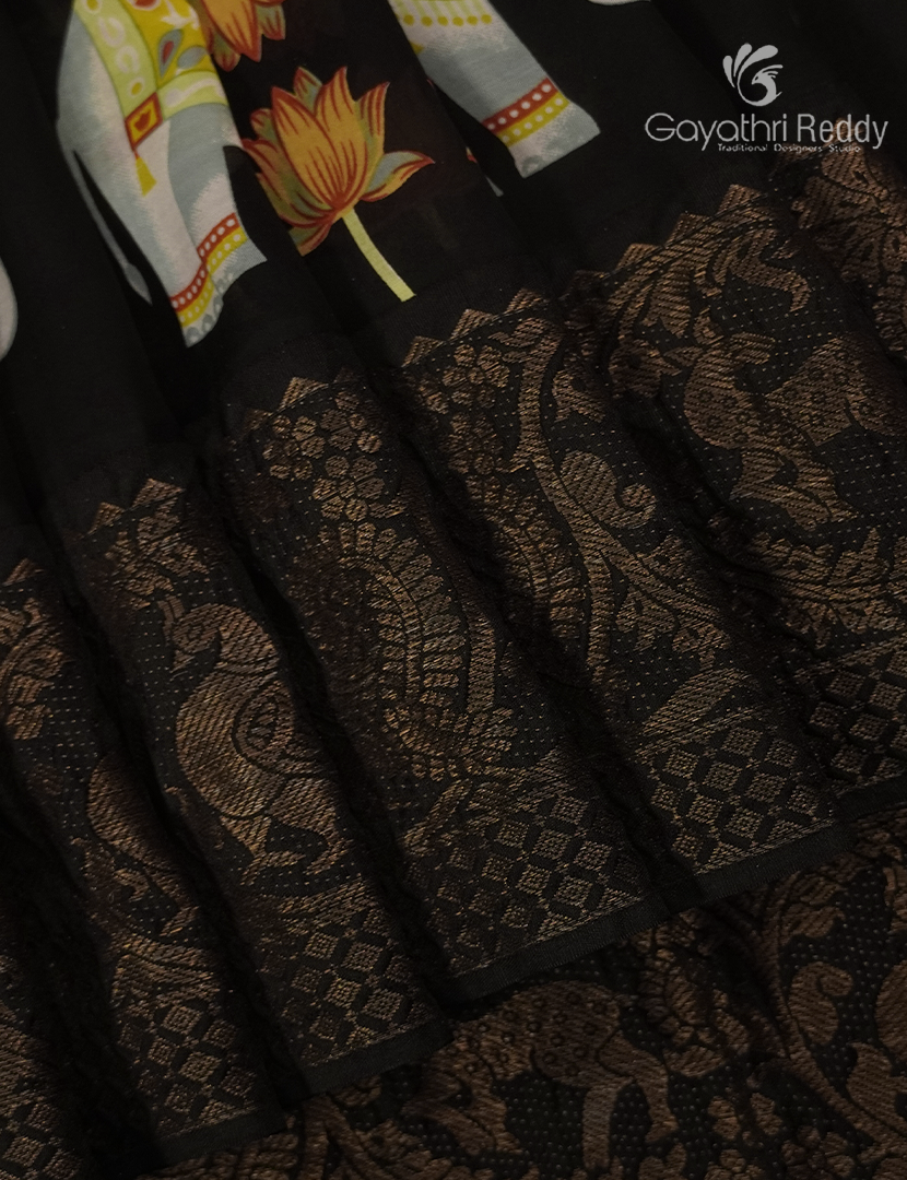 Semi Kanchipuram Art Silk Saree in Black
