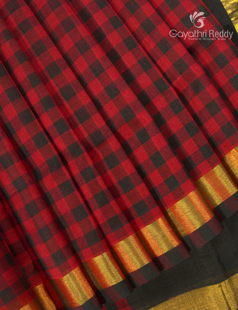Pure Arani Sico Saree in Red and Black