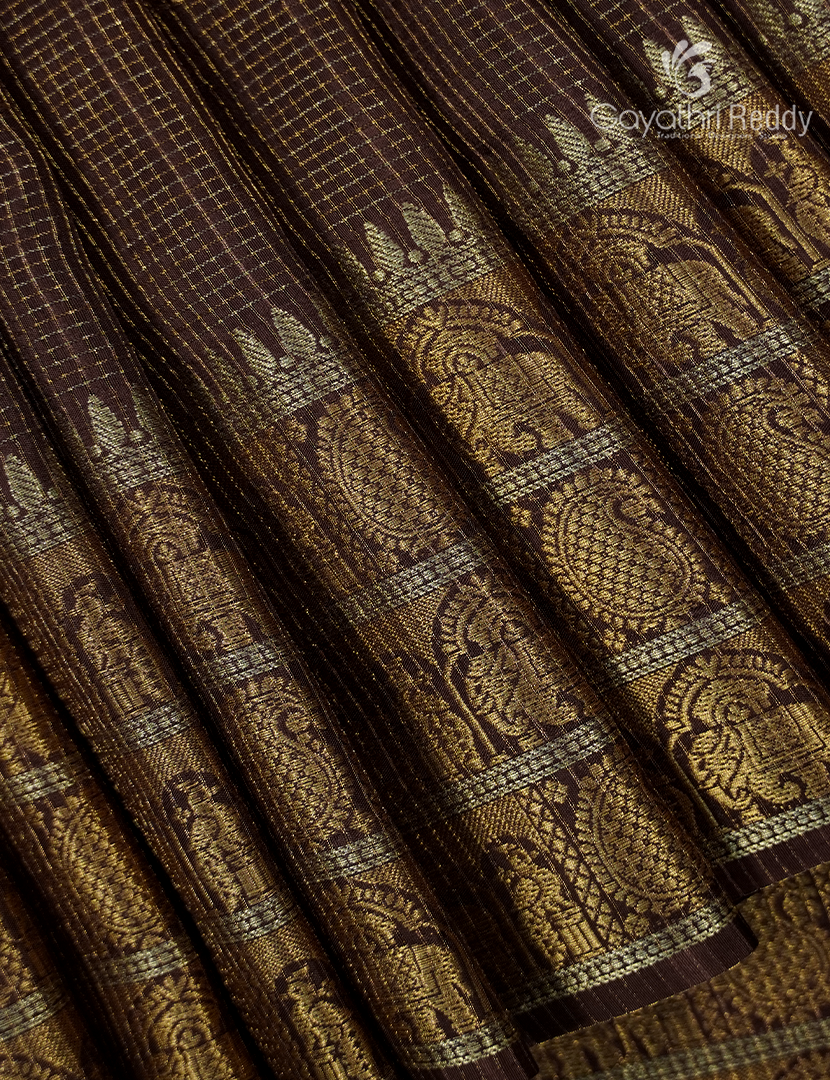 Semi Mysore Crepe Saree in Deep Brown