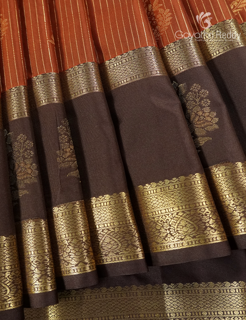 Semi Kanchipuram Silk Saree in Rust Orange and Brown