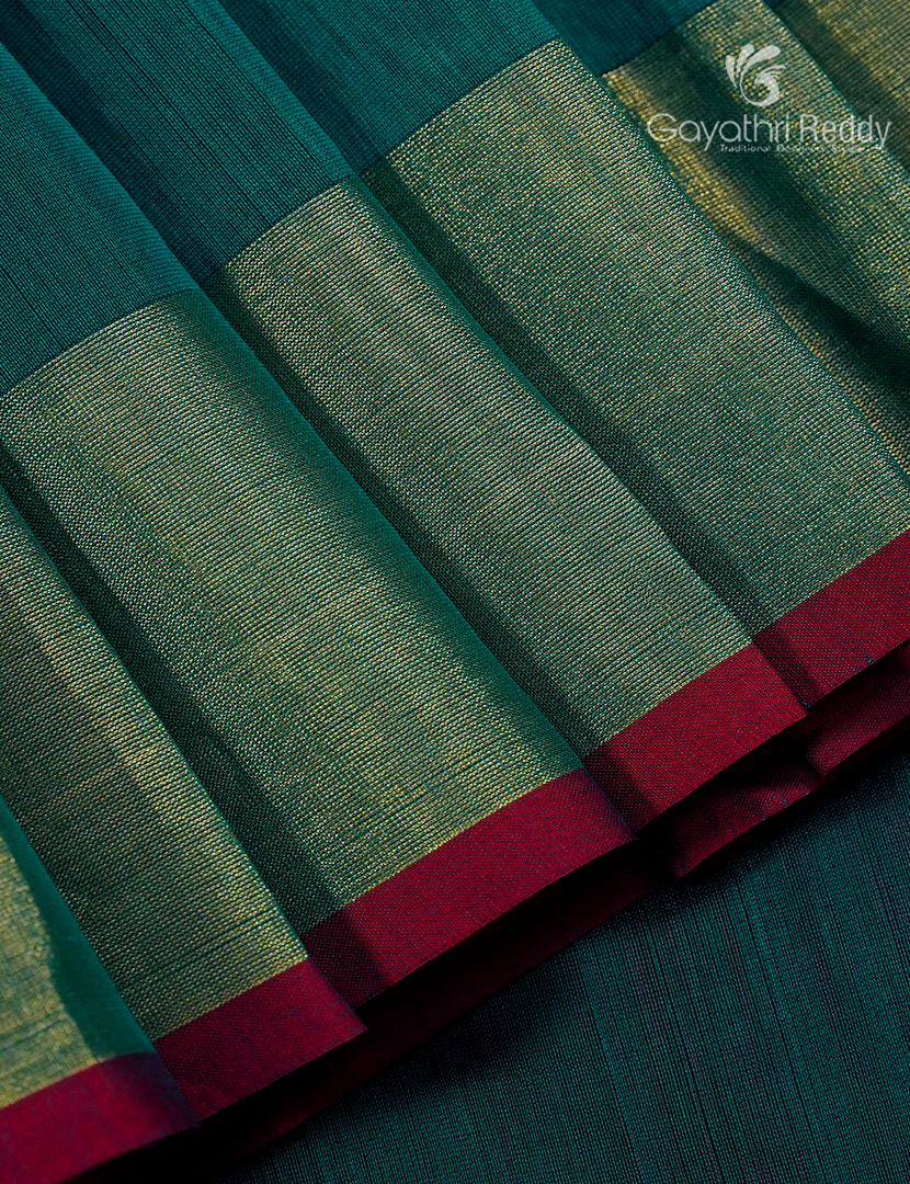 Pure Chanderi Sico Saree in Deep Peacock Green