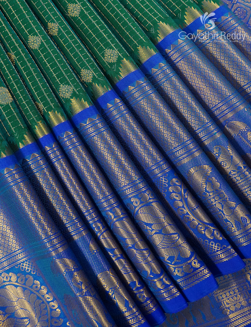 Pure Gadwal Silk Saree in Mango Green and Blue