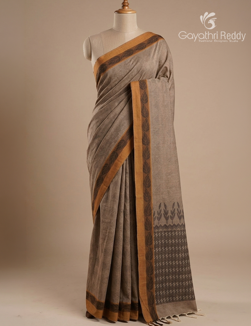 Pure Kanchi Cotton Saree in Dusty Grey