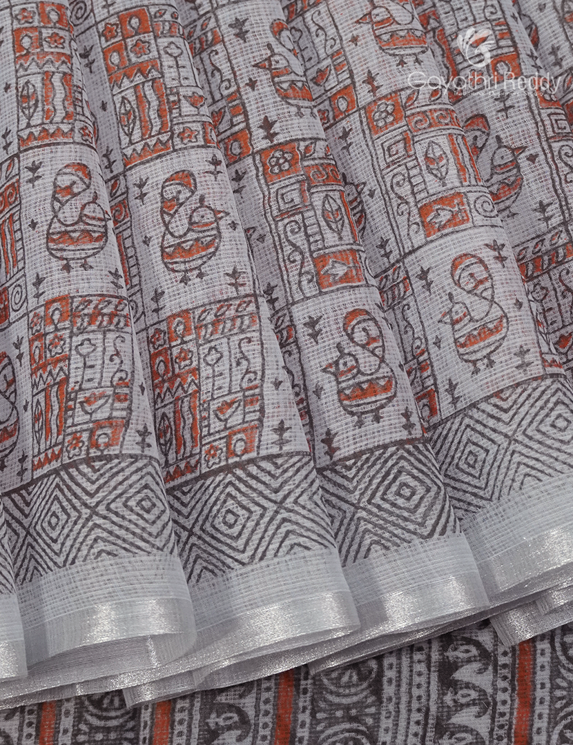 Kota Printed Saree in Off White
